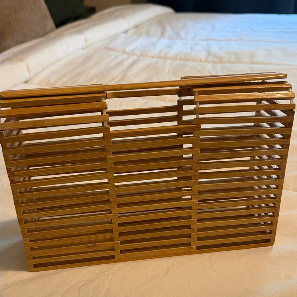 Bamboo Slatted Box Clutch - Natural Tan